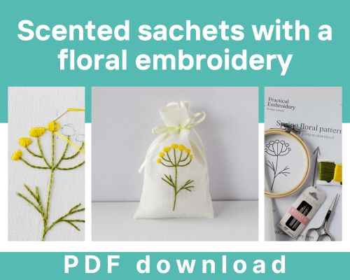 Embroidery resource library: Scented sachets with floral embroidery