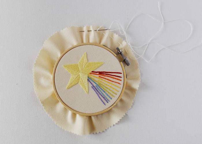 Sew the running stitch around the edge of the fabric.
