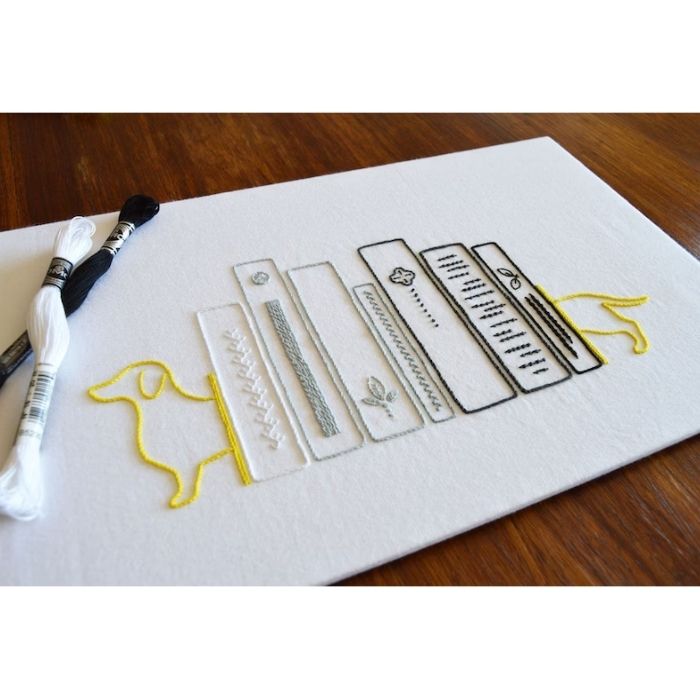 Bookshelf hand embroidery pattern on Etsy