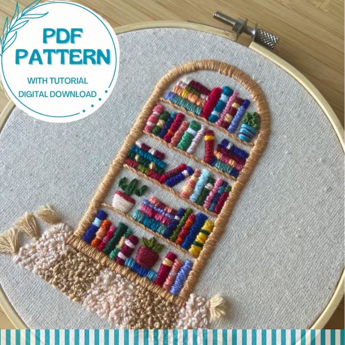 Book Reading Tracker embroidery design with books on Etsy