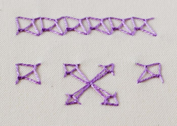 Bordado Eastern Stitch con algodón perla morado
