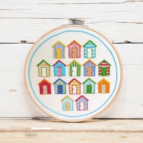 Beach Huts - hand embroidery pattern designed by StitchdoodlesDesign on Etsy