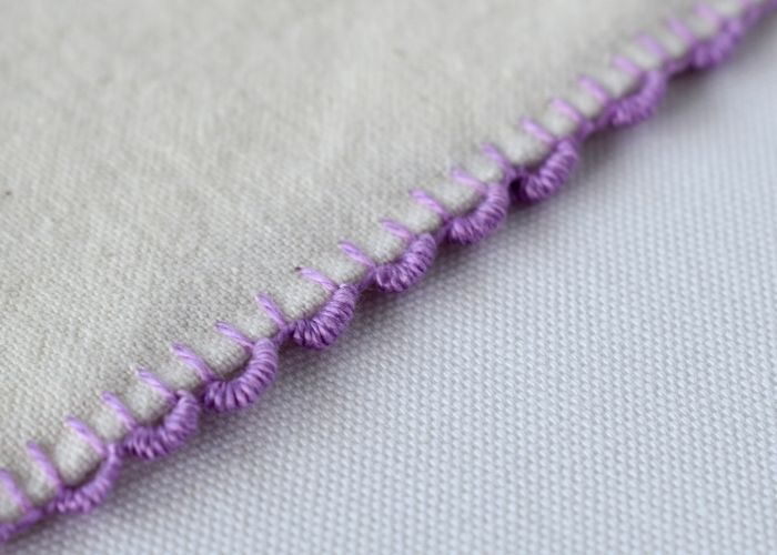 Bullion Picot Buttonhole Edging embroidery sampler made with violet pearl cotton thread image